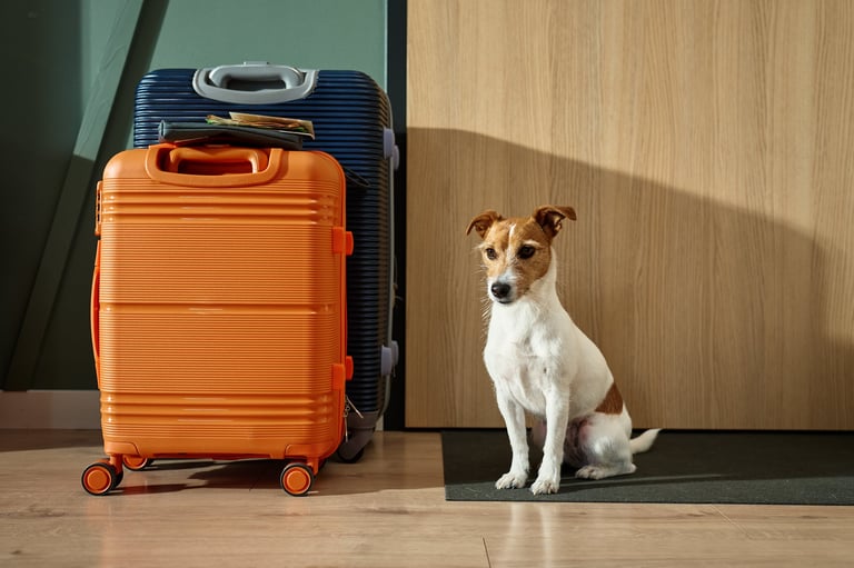 Jack Russell terrier with luggage